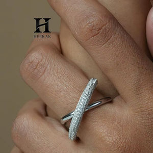 14K White Gold Lab Grown Diamond Criss Cross <b>Ring</b> IGI Certified Round Brilliant Micro Pave X Shape <b>Statement</b> <b>Ring</b> Jewelry - Product Image 1