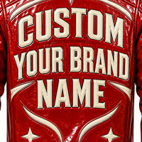 Blouson Bomber en Cuir Rouge Personnalisé avec Patch de Marque, Poignets à Rayures Côtelées, Veste Unisexe Décontractée Streetwear, Fabricant en Gros OEM