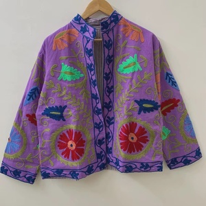Suzani แจ็กเก็ตสั้นปักลายดอกไม้คอตตอนปักลาย suzani เสื้อคลุมสั้น - Product Image 1