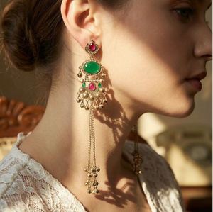 Boucles d'oreilles pendantes en alliage de zinc plaqué or, ornées de strass en cristal et d'imitation de perles, coupe brillante, motif paon géométrique ethnique - Product Image 4