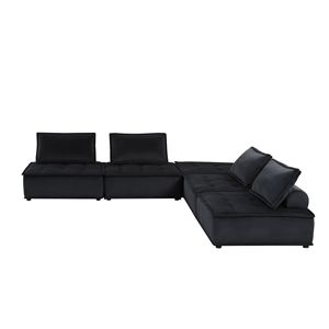 Divano Componibile Anna in Velluto Nero da 160 Pollici con Pouf, Set di 5 Pezzi per Arredamento Soggiorno - Product Image 3