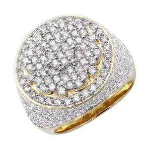 EtherStar 3.50ct Lab Grown Diamond Luxury <b>Mens</b> <b>Ring</b> <b>Gold</b> Round Cluster Halo Pave Shoulder Iced Out Signet Pinky Band - Product Image 4