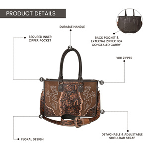 Sac fourre-tout en cuir repoussé floral pour femme, sac à bandoulière en cuir de vachette avec sangle amovible, sacs fourre-tout pour femme - Product Image 4