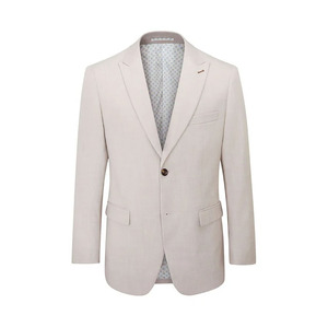 Blazer extensible beige à simple boutonnage pour homme, revers cranté, style britannique, coupe classique, 100 % coton tissé 140g - Product Image 1