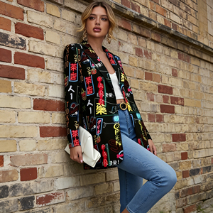 Oferta especial en Temu: Blazer de moda para mujer con estampado de grafiti, cuello de solapa, abertura frontal, estilo urbano, informal, para oficina. - Product Image 5