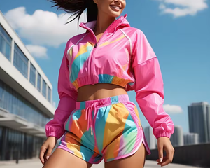 Women Windbreaker <b>Shorts</b> Sets Women Rain Zip-Up Hooded Wind Breaker <b>Short</b> Two Piece Set 100% Nylon Waterproof Suit Ladies - Product Image 5