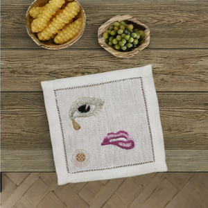 Stylish cocktail napkin with fine embroidery; durable, reusable, great for elegant parties & rustic décor. - Product Image 4