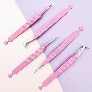 Pinzas para Pestañas Rosadas de Acero Inoxidable con Punta Suave, Herramientas de Precisión para Uso Estético - Product Image 2