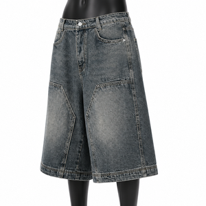 Men's Vintage Washed Denim Jorts Baggy Fit Wide Leg Jean Shorts Streetwear - Product Image 3
