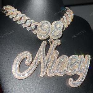 Pendentif personnalisé « Nicey » avec lettre, Moissanite VVS1 véritable, Pendentif Hip Hop, Pendentif Moissanite Baguette Iced Out, Pendentif breloque pour homme - Product Image 4