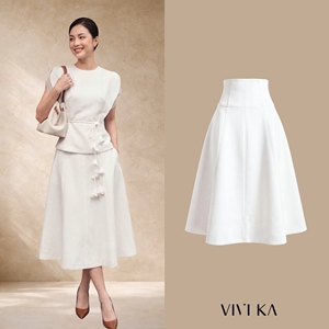 Jupe midi trapèze blanche élégante taille haute pour femme, couleur unie, style bureau, toutes saisons, RYAN - Product Image 1