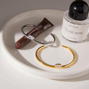 18K Gold Plated Stainless Steel Marquise Zircon Minimalist Waterproof <b>Bracelet</b> Open <b>Cuff</b> <b>Bracelet</b> - Product Image 4