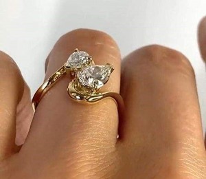 Modern dual pear cut open <b>wrap</b> diamond ring luxury <b>bridal</b> engagement anniversary statement fine jewelry design - Product Image 2