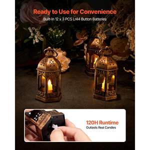 Lot de 12 lanternes décoratives LED sans flamme en bronze, pour intérieur, porche, mur, verre, mariages, fêtes D0100X3W7CX - Product Image 4