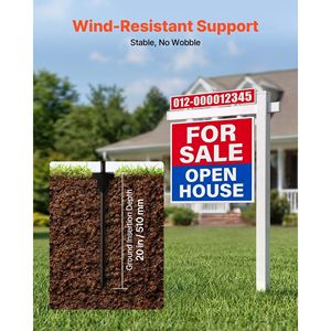 Supporto per cartello immobiliare in PVC da 1,8 m, resistente al vento, con braccio da 119 cm, facile da installare, per cartelli da 91 cm - Product Image 3