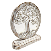 Sculpture de table ronde en bois massif, faite à la main, style moderne, finition blanchie, pour décoration intérieure, salon, entrée, mariage