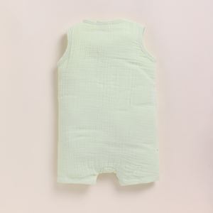 Exquisite Baby Rompers Premium Quality Organic Muslin Half Romper in Pistachio for Cream Organic Clothing - Product Image 2