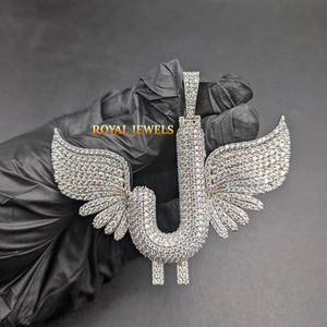 Wings Letter Moissanite Pendant BC Style Unisex <b>Silver</b> Jewelry Rhinestone <b>Charm</b> Collar Necklace Pendant - Product Image 1
