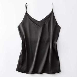 wholesale supplier Women's Black <b>Silk</b> <b>Camisole</b> V-Neck Sleeveless Satin Top Elegant Regular Length embroidered logo vest high - Product Image 1