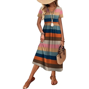 Vestido midi holgado informal de verano para mujer con bolsillos laterales - Product Image 3