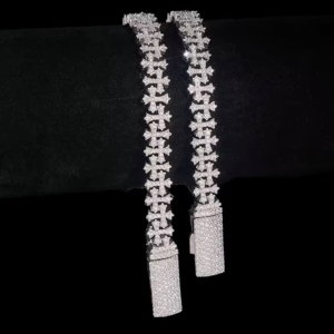 VVS Moissanite <b>Cross</b> Link <b>Bracelet</b>, 925 <b>Silver</b> <b>Cross</b> <b>Bracelet</b>, Real Moissanite Tennis <b>Bracelet</b>, Hip Hop Luxury Jewelry, OM GEMS - Product Image 6