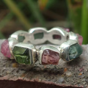 925 Sterling <b>Silver</b> Vintage <b>Eternity</b> <b>Ring</b> Unique Watermelon Tourmaline Zircon Designs Unisex Wedding Party Anniversary Occasions - Product Image 3