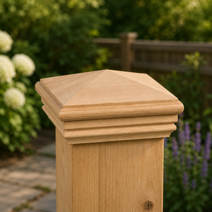 Tapa Decorativa de Madera Sólida para Postes de Cercas y Barandillas, Diseño Piramidal, para Exteriores - Product Image 1