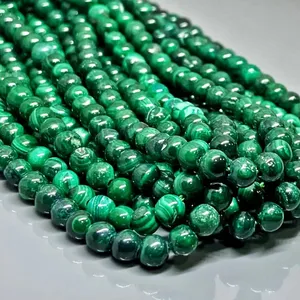Cuentas de Malaquita Natural de 4mm, Redondas y Lisas, Grado AAA, para la Fabricación de Joyería, Venta al Por Mayor - Product Image 1