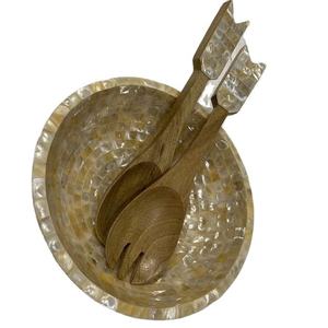Bol de service de luxe de qualité supérieure avec incrustations de nacre et cuillères pour salade, fruits, soupe, vaisselle de table, ustensiles de cuisine - Product Image 1
