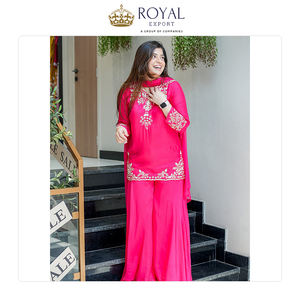 Colección de Ropa Étnica de Diseñador de Primera Calidad, Suministro Directo de Fábrica, Crepé Natural con Bordado, Kurti, Pantalón y Dupatta - Product Image 3