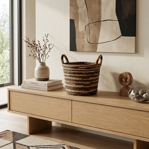 Ensemble de paniers de rangement en jonc de mer naturel, à rayures, ovales et coniques, avec poignée en arche, pour plantes et décoration de table, artisanat d'art pur pour la décoration intérieure - Product Image 6