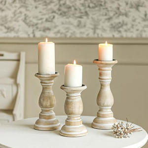 Bougeoirs en bois de lavage blanc de qualité supérieure bougeoir en bois de manguier lot de 3 pour la décoration de fête de mariage de salon de noël - Product Image 6