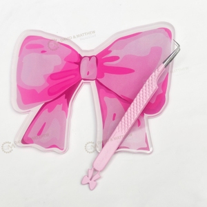 Customized Best Lash Tiles Private Label Acrylic Eyelash Tile Pink <b>Bow</b> Tile Magnet Tweezers Lash <b>Holder</b> With 90 Deg Tweezers - Product Image 1