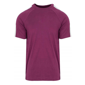 T-shirt blanc à manches courtes pour homme avec bordure contrastée marine, col rond, coupe décontractée, jersey en coton uni - Product Image 5