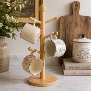 Bamboo Mug Tree Wooden Cup Holder <b>Stand</b> Rack Kitchen Storage Organizer Coffee <b>Tea</b> Drinkware Display Restaurant House Accessories - Product Image 2