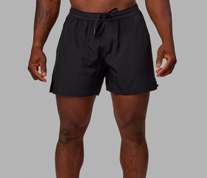 Shorts de sport décontractés pour homme, 100% coton, noir uni, séchage rapide, taille mi-haute élastique - Product Image 1