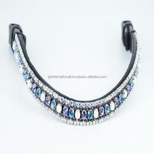 Équipement d'équitation pour courses de chevaux, bandeau de tête pour cheval en cuir anglais noir décoratif, doublé de cristaux scintillants et de perles - Product Image 4