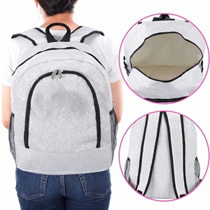 Mochila Personalizada de Poliéster con Brillo Plateado para Animadoras, Ribete Negro, Logotipo del Equipo, OEM, Venta al Por Mayor - Product Image 2