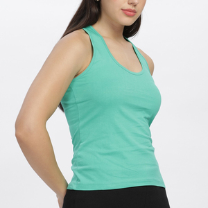 Débardeur court OEM pour femme en coton/élasthanne, col rond, couleur unie, sans manches, respirant, coupe ajustée, avec logo personnalisé sérigraphié - Product Image 4