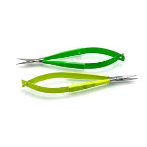 Tijeras Profesionales de Alta Calidad para Cejas, Hoja Curva Afilada de Acero Inoxidable, Mango de Plástico, Color Verde Amarillo, para Diestros - Product Image 2