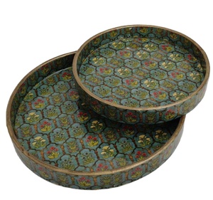 Bandeja de Servicio de Madera y Esmalte con Diseño Artesanal de Alta Calidad para Hoteles, de Perfect Enterprises - Product Image 1