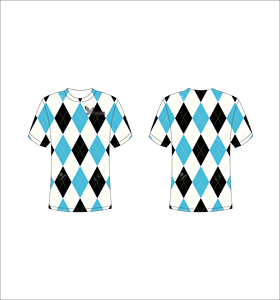 T-shirt personnalisé sublimé, imprimé sur toute la surface, motif Argyle bleu, blanc, noir, unisexe, col rond, respirant, polyester, Ferocious - Product Image 1
