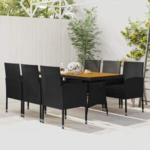 Conjunto de Comedor para Exterior de Madera de Acacia Sólida con Ratán PE Negro y Acero - Product Image 1