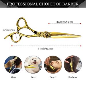 Golden Hair Scissors Stainless Steel Sharp Blade Thinning <b>Shears</b> Right Handed <b>Long</b> <b>Handle</b> Salon Use - Product Image 3