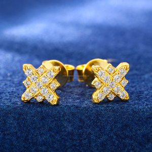 925 <b>Sterling</b> <b>Silver</b> <b>Stud</b> Earrings With Moissanite Diamond Gold Tone Sparkling Fashion Jewelry Wholesale - Product Image 1