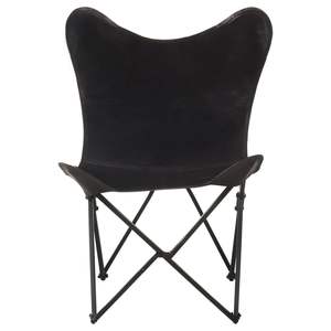 Black Genuine Leather <b>Butterfly</b> <b>Chair</b> with Iron Stand Standard Foldable Design for Living Room - Product Image 2