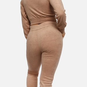 Women's Casual Solid Pattern Crop Hoodie Joggers Breathable Fleece Track Suit Long Plain Dyed Technics for Active Wear - Product Image 5