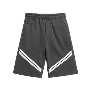 Pantalones Cortos Deportivos para Hombre, Color Gris, con Logotipo Personalizado, 100% Poliéster, Doble Raya Diagonal Blanca, Cintura Elástica, Secado Rápido, Transpirables - Product Image 5