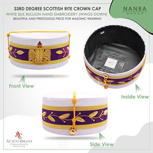 White 33rd Degree Scottish Rite Crown Cap Hand Emb Wings Down - Product Image 4