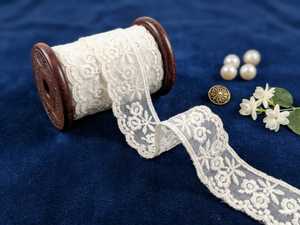 High Quality Premium White Organza Glass Nylon <b>Lace</b> Trim - Floral Vine Scalloped Embroidered Border for Bridal Wear, Apparel - Product Image 3